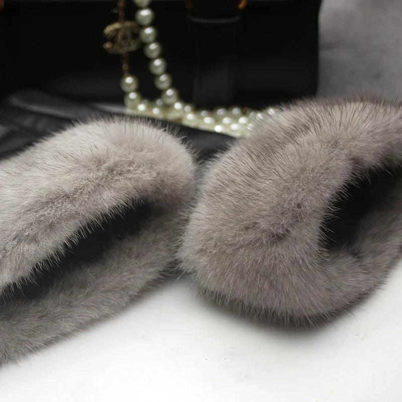 Real Sheepskin Fox Fur Gloves Women's Genuine Leather