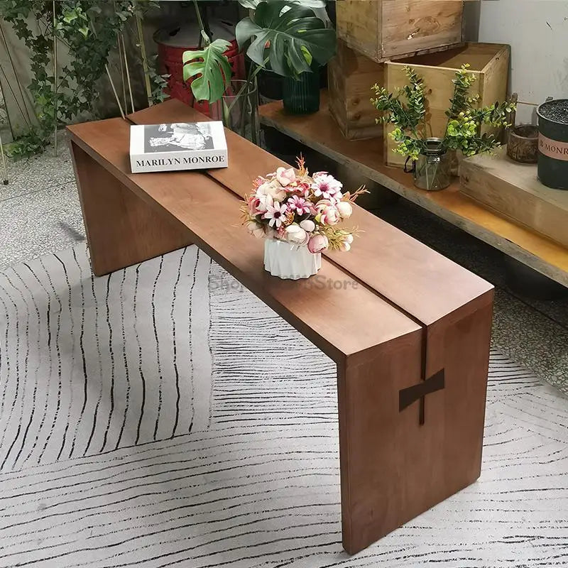 Nordic Solid Wood Bench Home Living Room Long