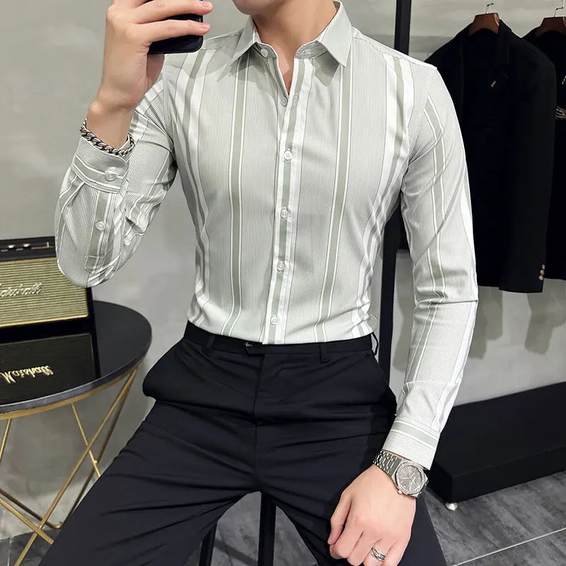 British Style Autumn New Striped Shirts Mens Long