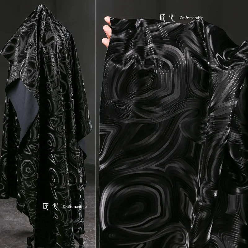 Leather Fabric Black Water Grain Hard Textured Jacket