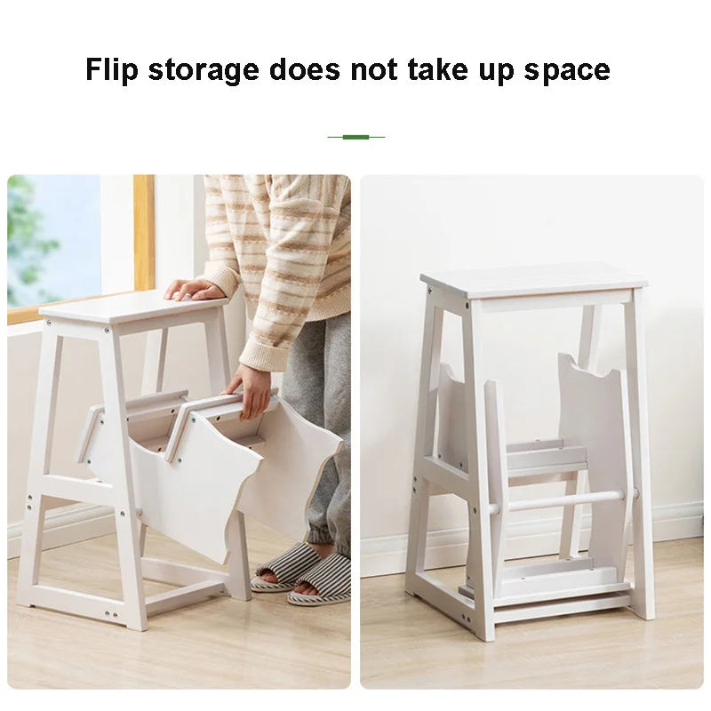 Step Stool Solid Wood Folding Ladder Chair Home