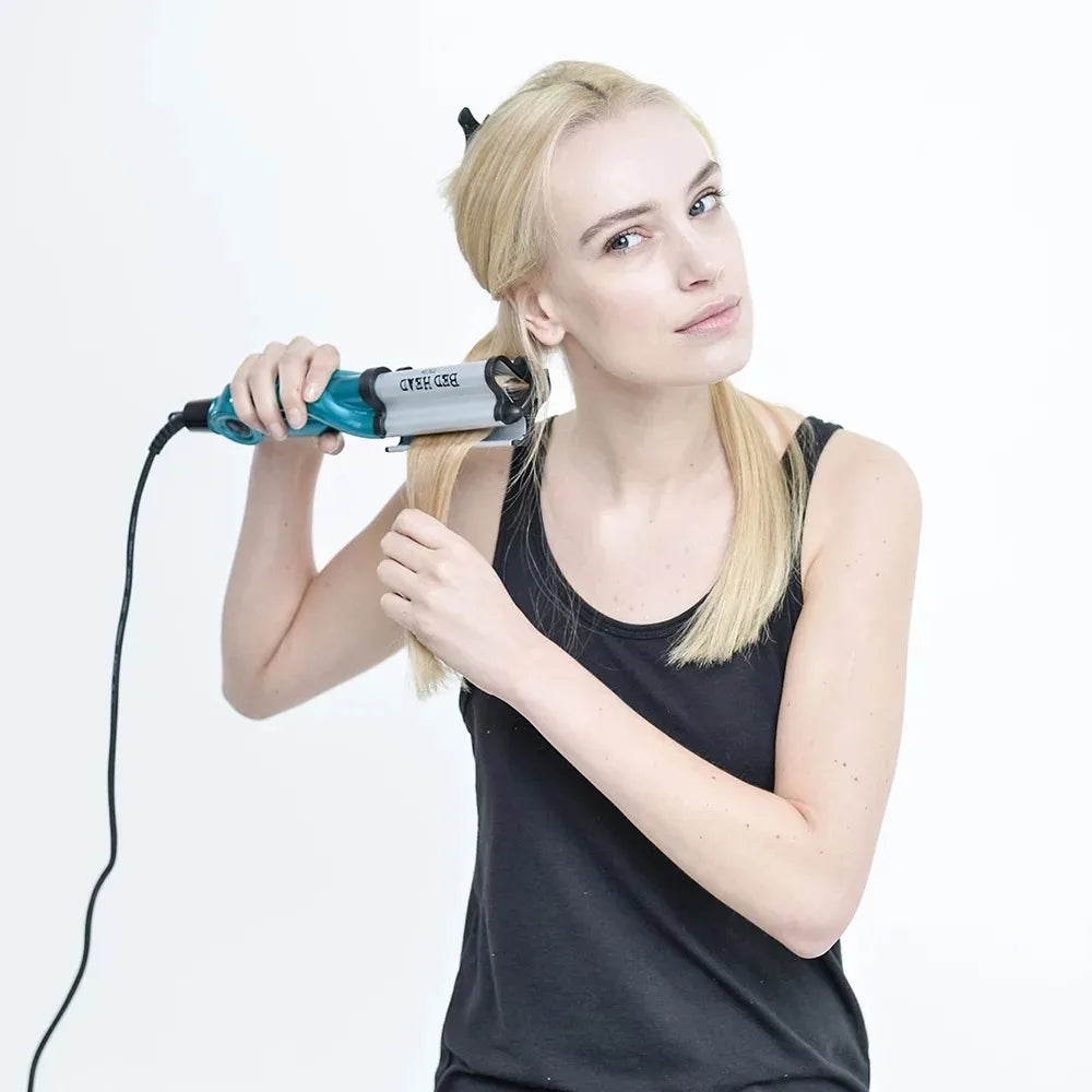 Tourmaline + Ceramic Deep Hair Waver, Turquoise, curling