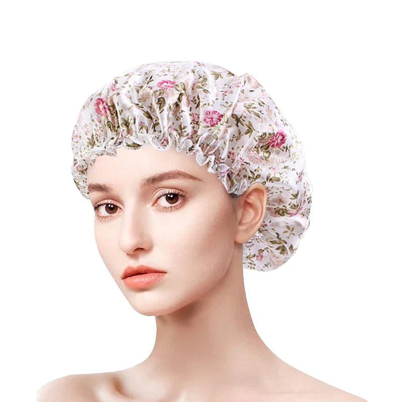 Women Satin Bonnets Printed Floral Edge Nightcap Fashion
