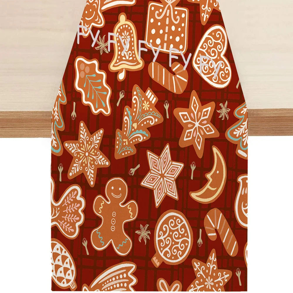 Christmas Gingerbread Man Table Runner Snowflake Home Kitchen
