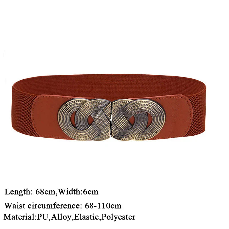 Women Elastic Stretch Waistbands Female Gold Round Buckle