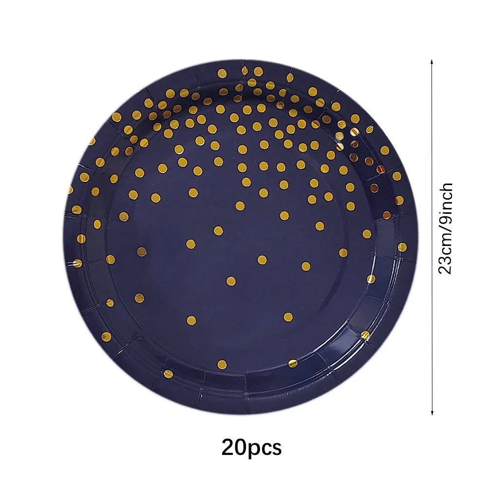 Dark Blue Gold Dot Disposable Tableware Set Paper