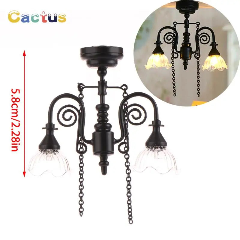 1:12 Dollhouse Miniature LED Ceiling Lamp Gold Chandelier