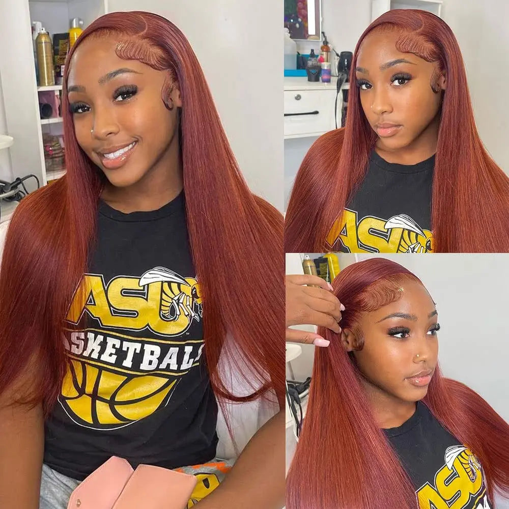 Reddish Brown Straight Lace Front Wigs Human Hair