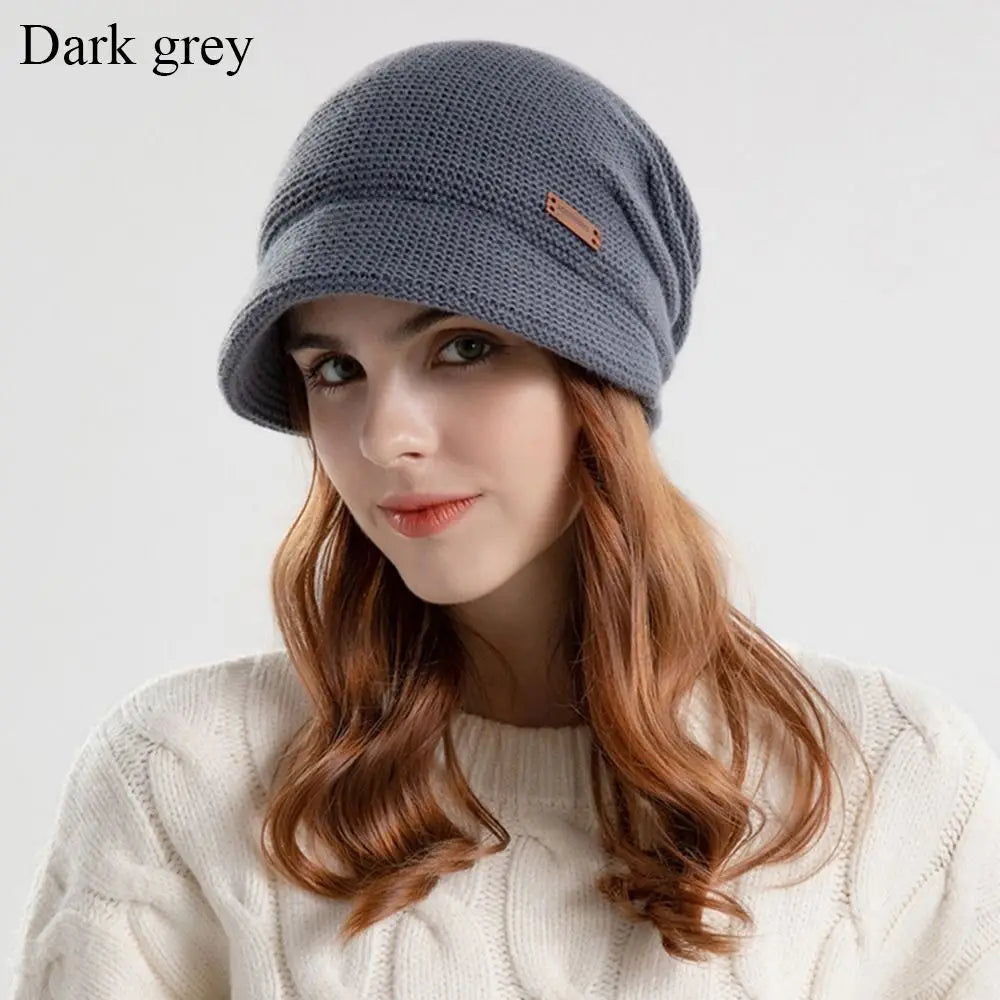 Fleece Lined Knitted Hat Casual Thickened Short Brim