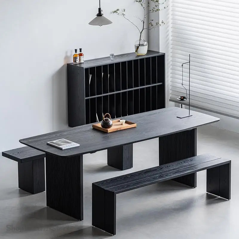 Quiet Style White Wax Wood Bench Black Dining
