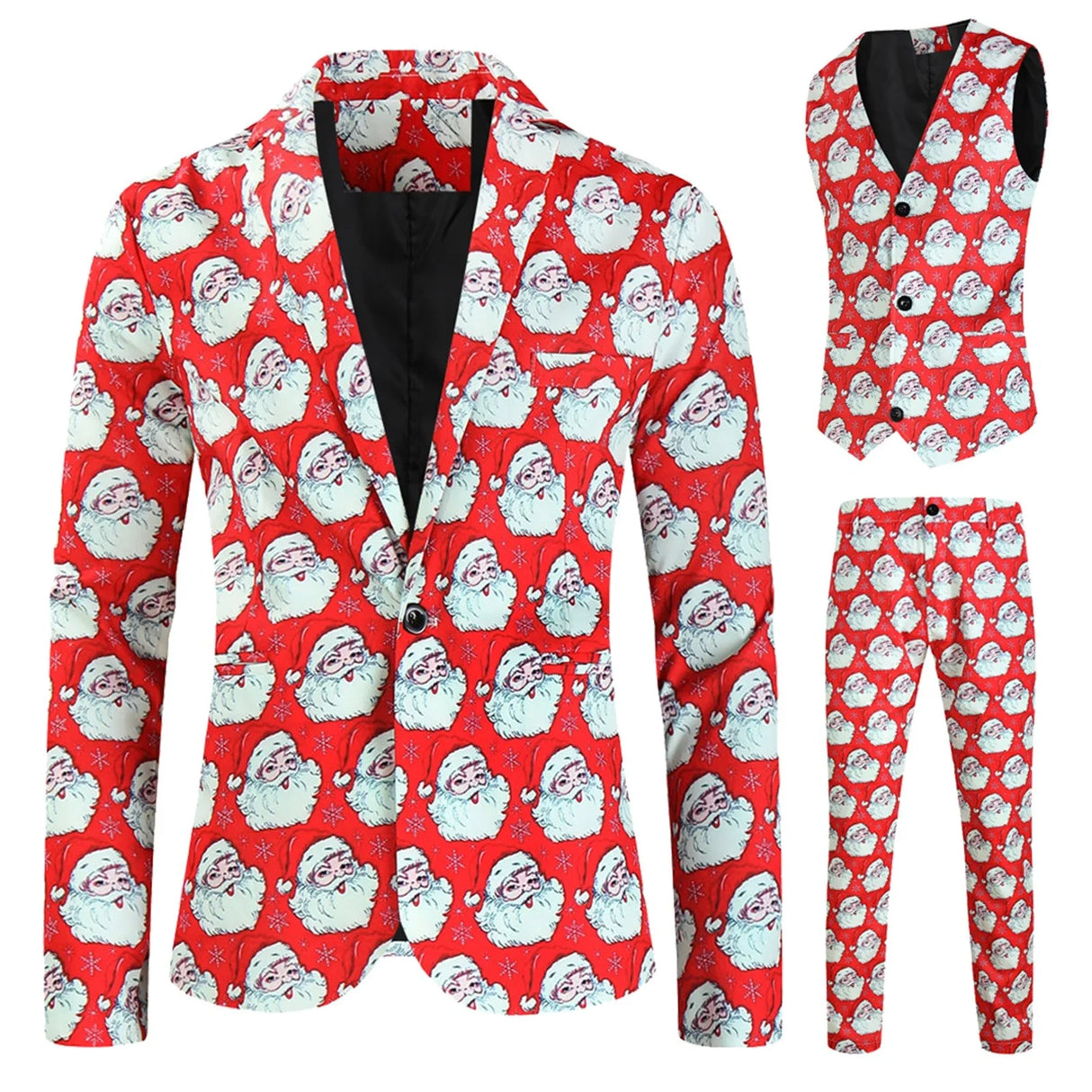 Mens Fashion Casual Suit Printed Christmas Jacket Pants