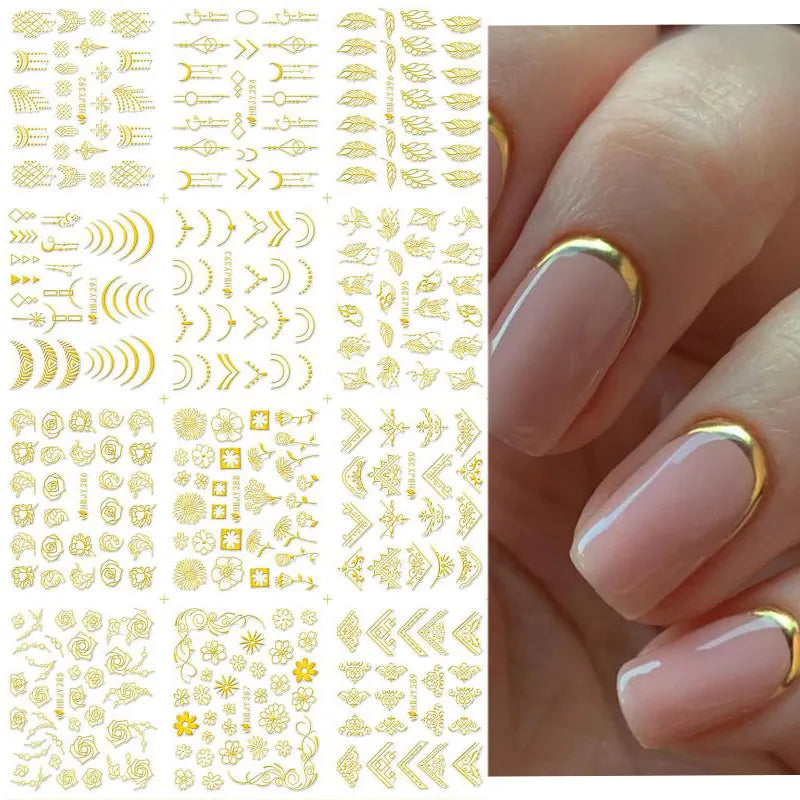 12 Designs Nail Stickers Set Mixed Floral Geometric