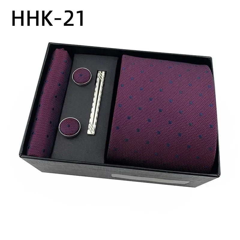 100Silk Feel Set Classic Ties for Men Kerchief