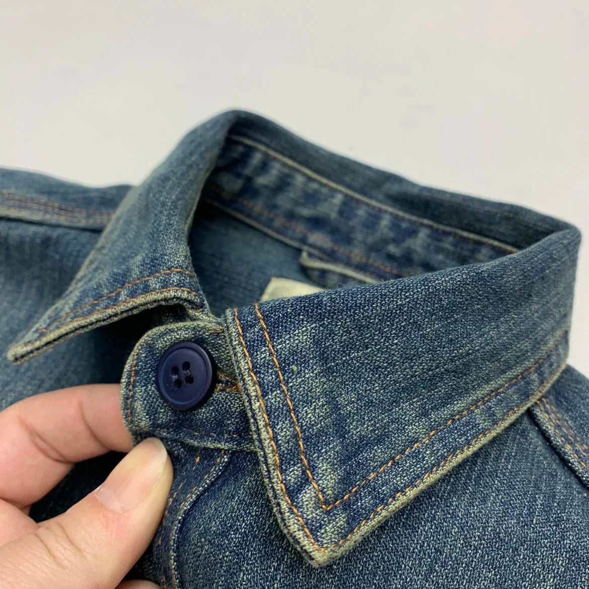 Retro Heavyweight Thick Cotton Denim Men's Shirts Patch