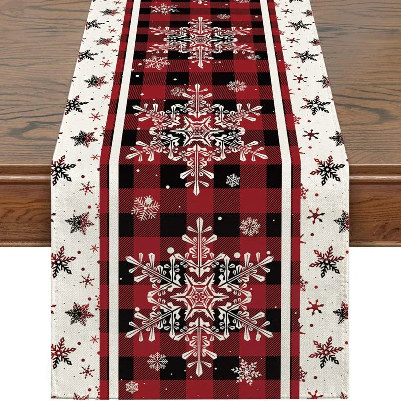 Linen Christmas Table Runner Snowman Xmas Tree Home