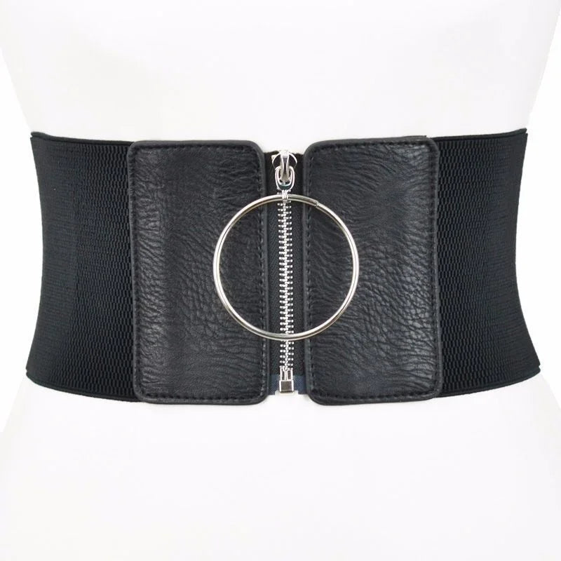 Women's Dress Super Wide Belt Large Metal Ring