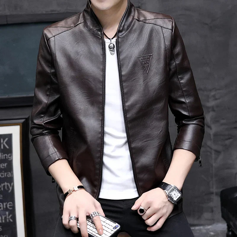 Mens Biker Leather Jacket 2023 Autumn New Men's