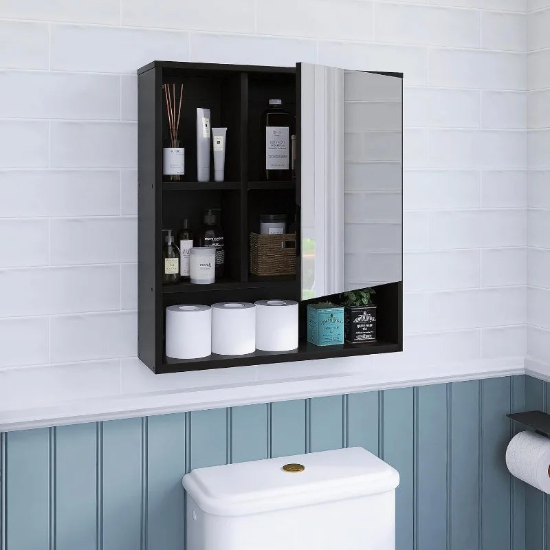 SMIBUY Bathroom Mirror Cabinet Wall Mounted, Bamboo Space