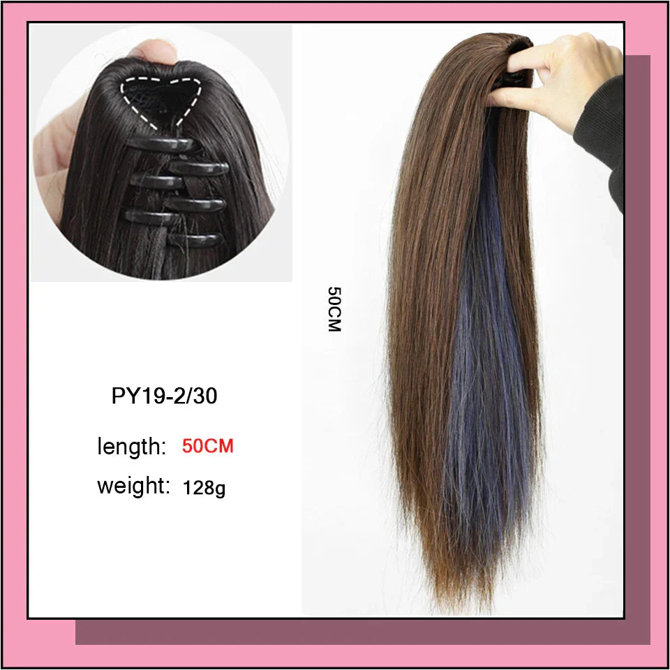 AS Long Wavy Straight Claw Clip On Ponytail
