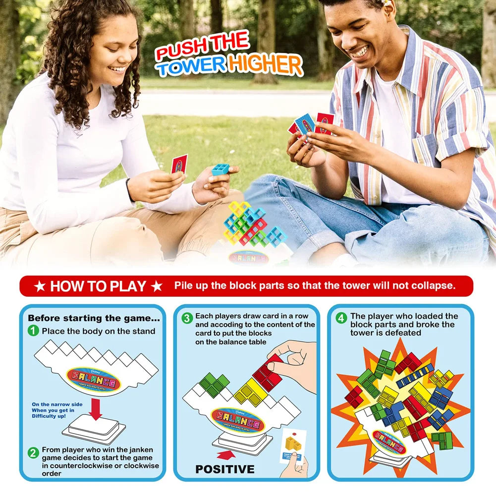 48-64Pcs Tetra Tower Game Stacking Blocks Stack Building