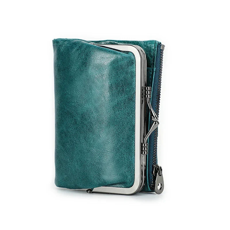 Contact'S Metal Frame Wallet Ladies Purse Women Cowhide Vintage Hasp and Zipper Red Small Purses for Woman ID Cards And Coin