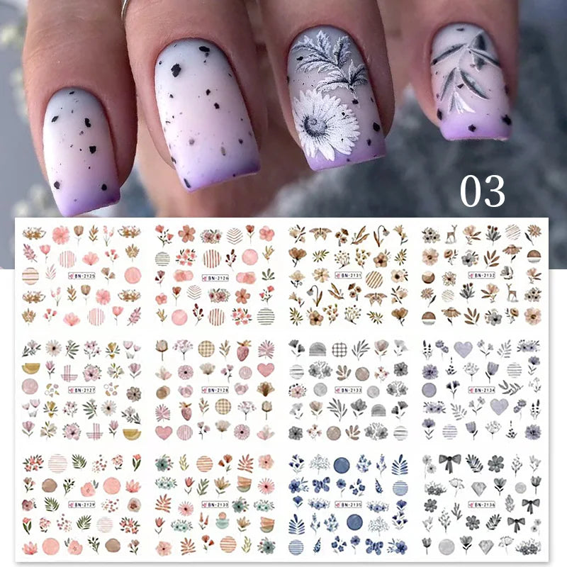 12 Designs Nail Stickers Set Mixed Floral Geometric
