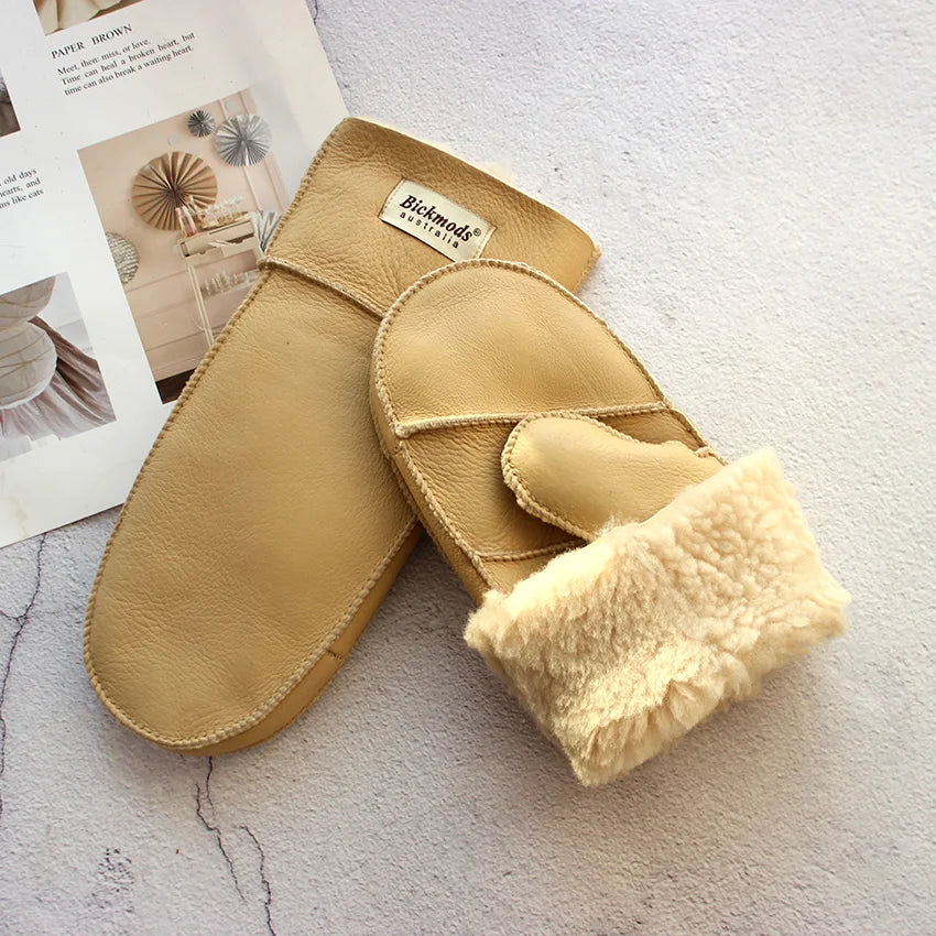 Sheepskin Fur Mittens Women's Leather Wool Color Winter