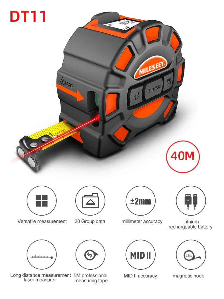 Mileseey DT11 Laser Tape Measure,40M 2-In-1 Digital Laser