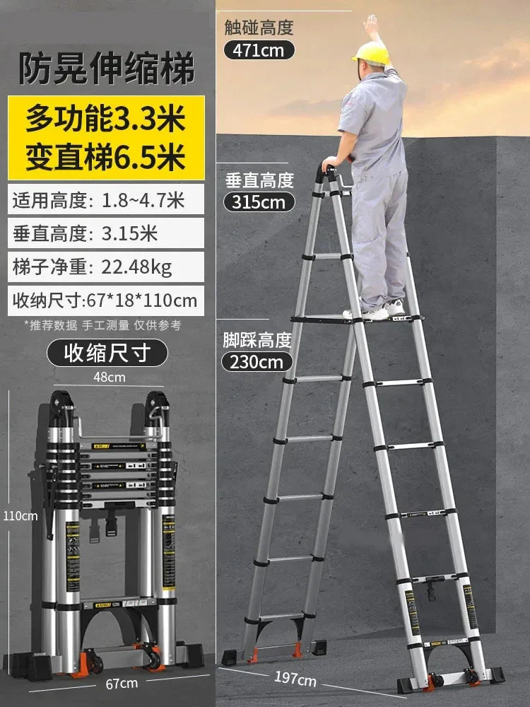 Home Kitchen Telescopic Ladder Aluminum Alloy Step Stools