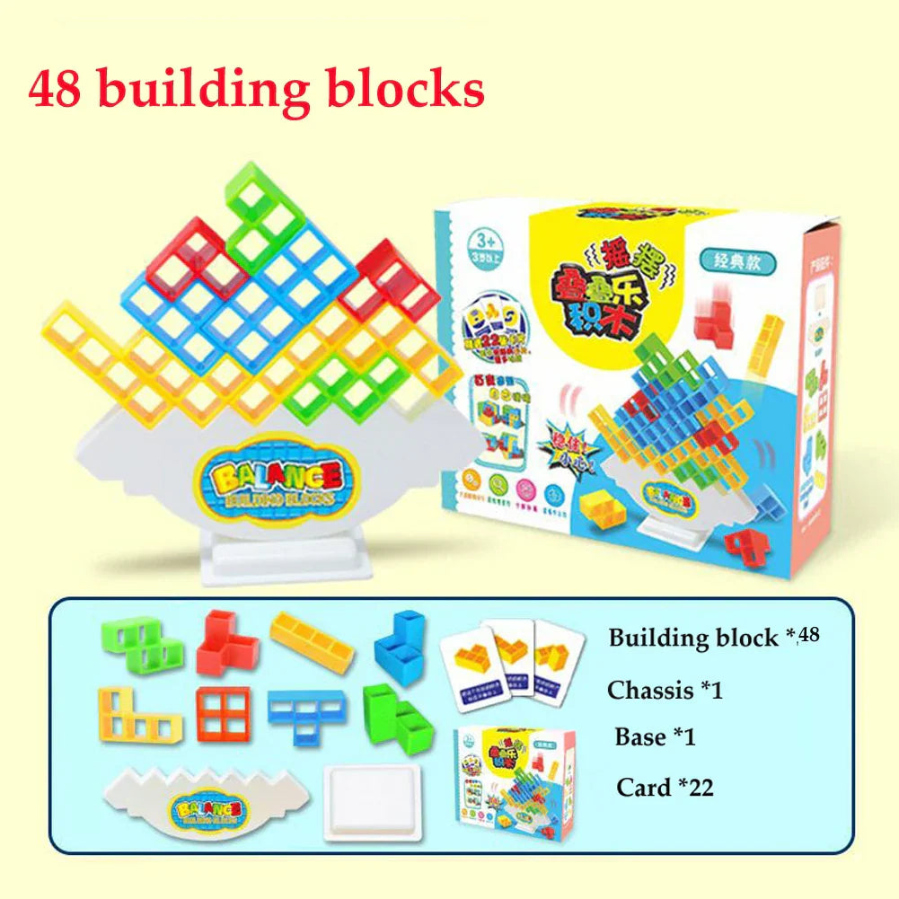 48-64Pcs Tetra Tower Game Stacking Blocks Stack Building