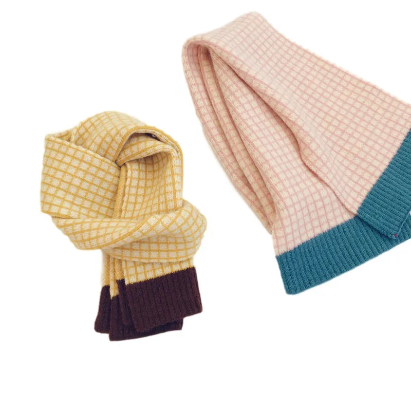 Autumn Winter Children Scarfs Knitted Plaid Kids Scarf