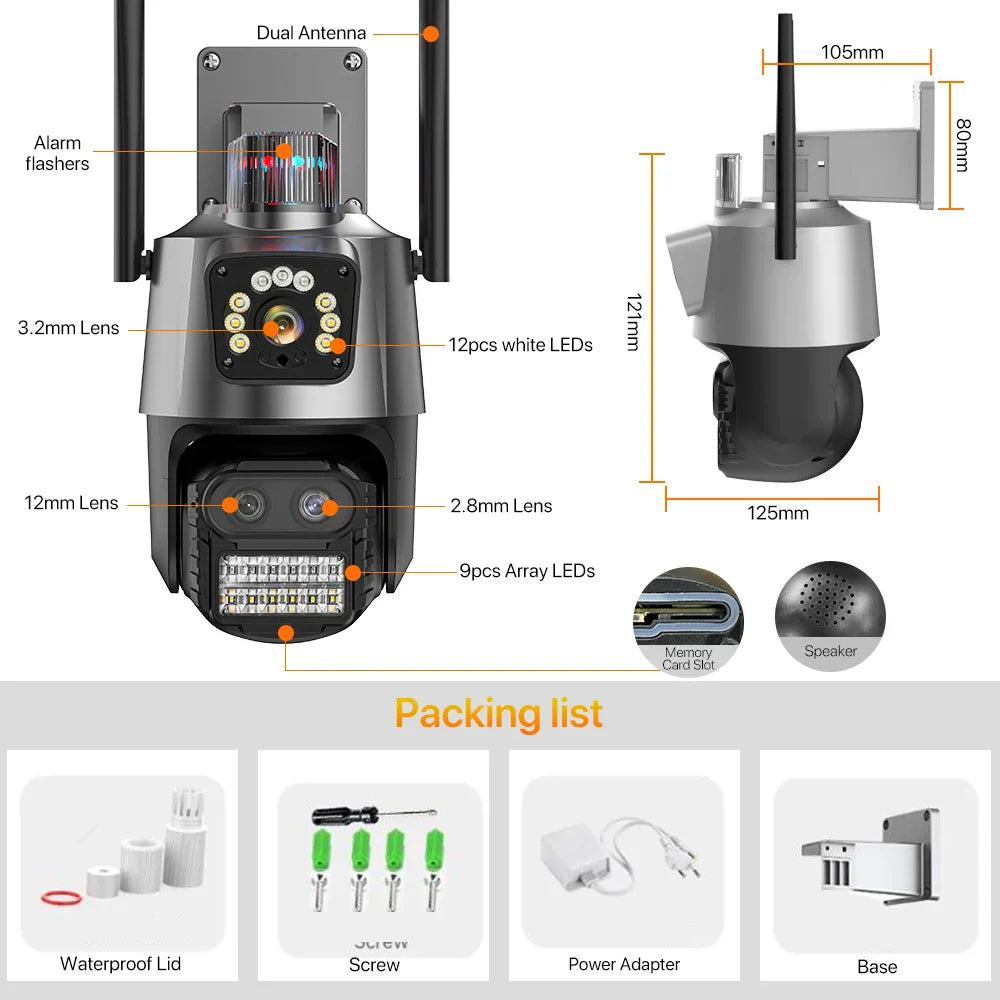 9MP Three Lens WIFI IP Camera 4K HD