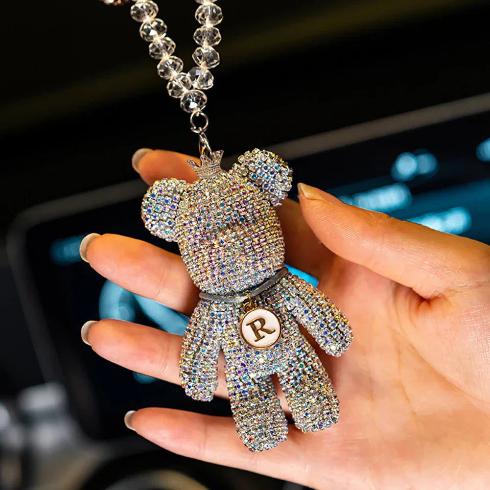 Cartoon Diamond Crystal Bow Bear Car Pendant Mirror