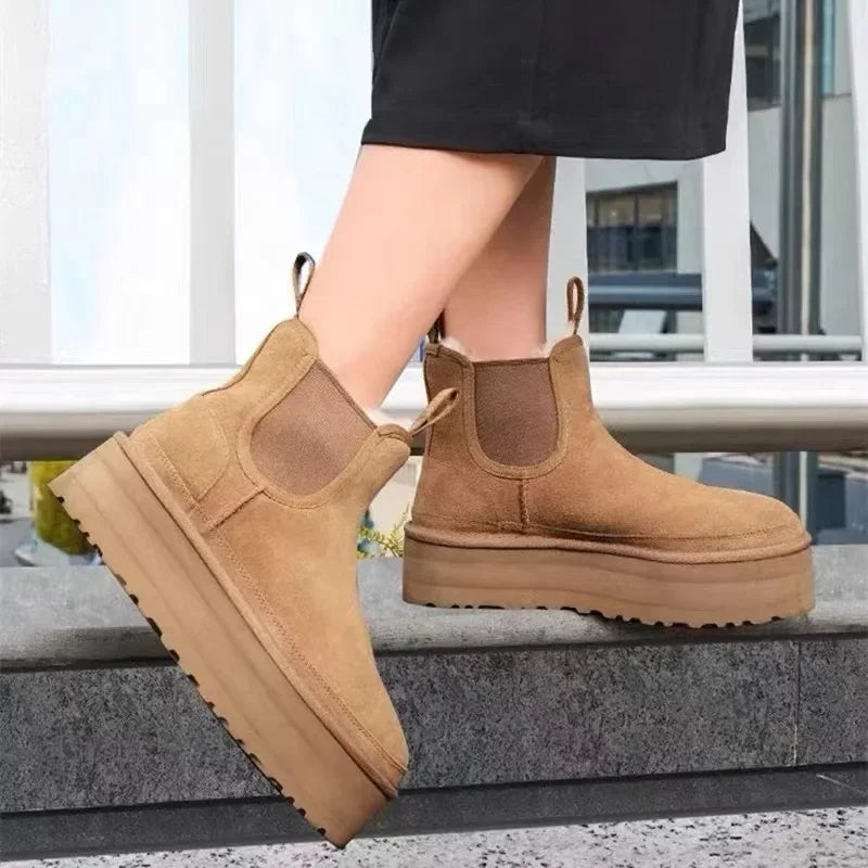 Suede Flats Women Ankle Snow Boots Platform Warm