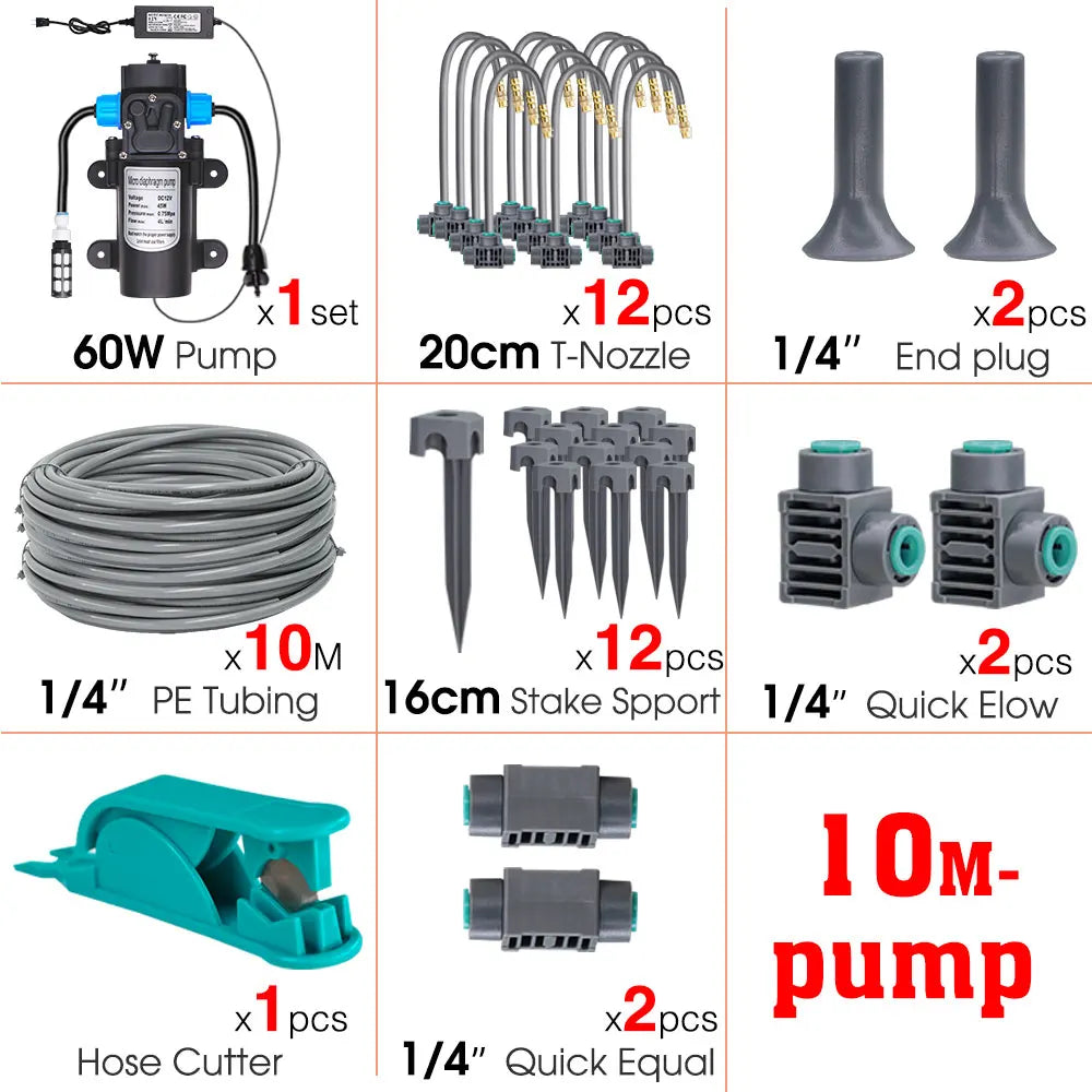 60W Self-Priming Pressurize Pump Mist Nozzle Watering System