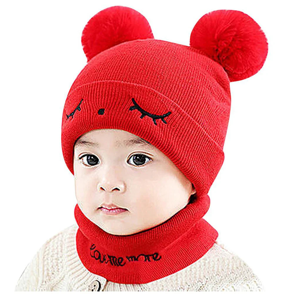 2Pcs/Set Autumn Winter Warm Baby Hat Scarf Set
