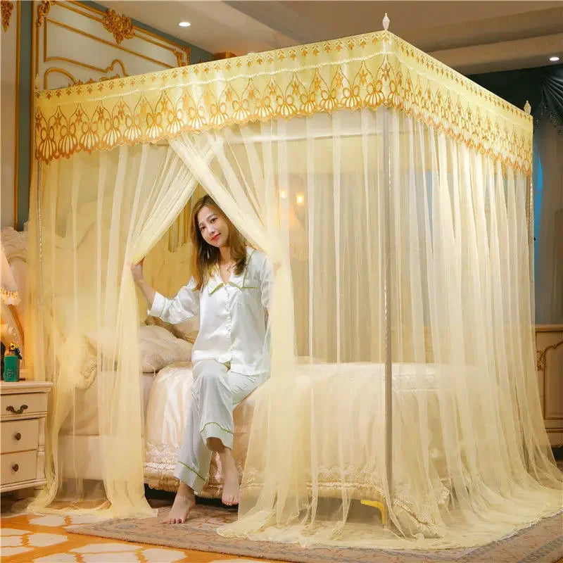 Embroidery Lace Pleated Mosquito Net for Bed Square