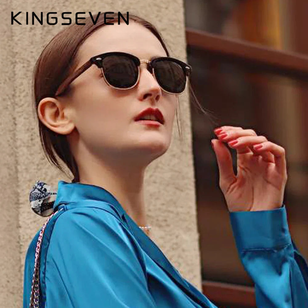 Ship From Spain 2022 Walnut Wooden Men‘s Sunglasses Polarized UV400 Protection Semi-Rimless Retro Eyewear Women Oculos