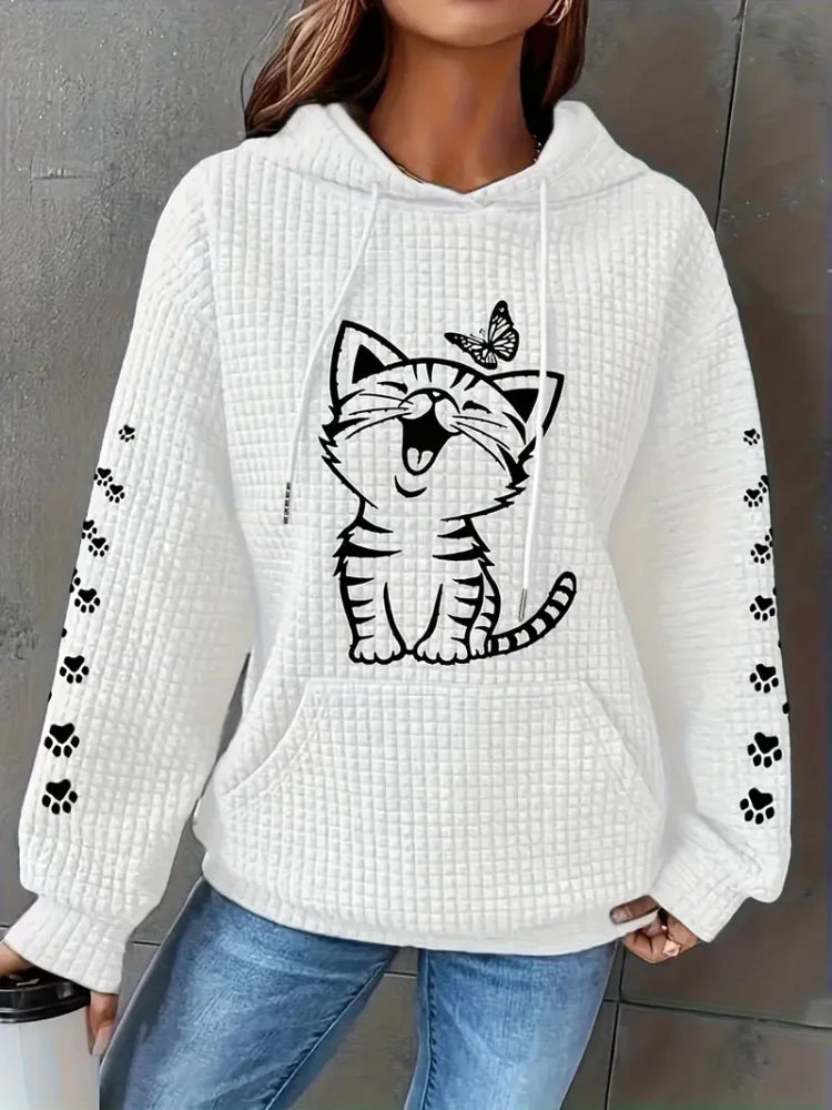 Plus Size Casual Sweatshirt Womens Plus Cat Butterfly