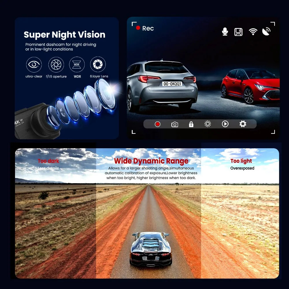 KQQ 4K Dash Camera for Car Ront and