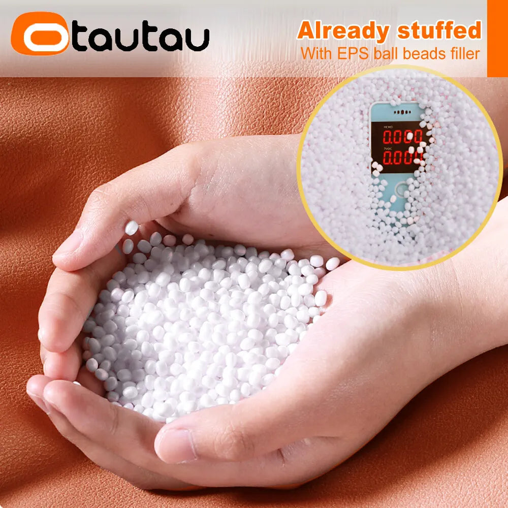 OTAUTAU Small Round Faux Leather Ottoman Stool Beanbag