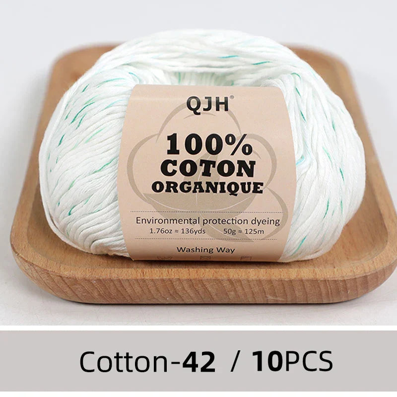 QJH 10PCS 100% Organic Cotton Yarn Pure/Mixed Color