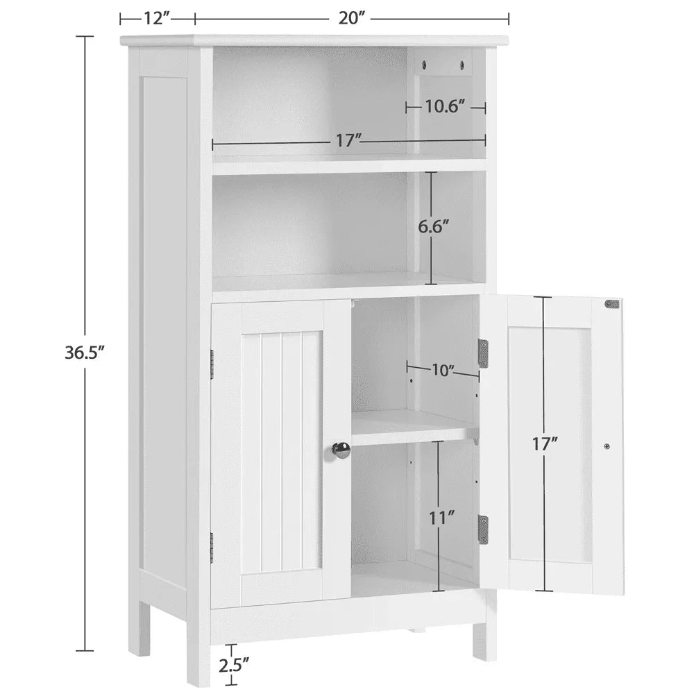 5-Tier Wooden Bathroom Floor Cabinet, White Storage Shelf