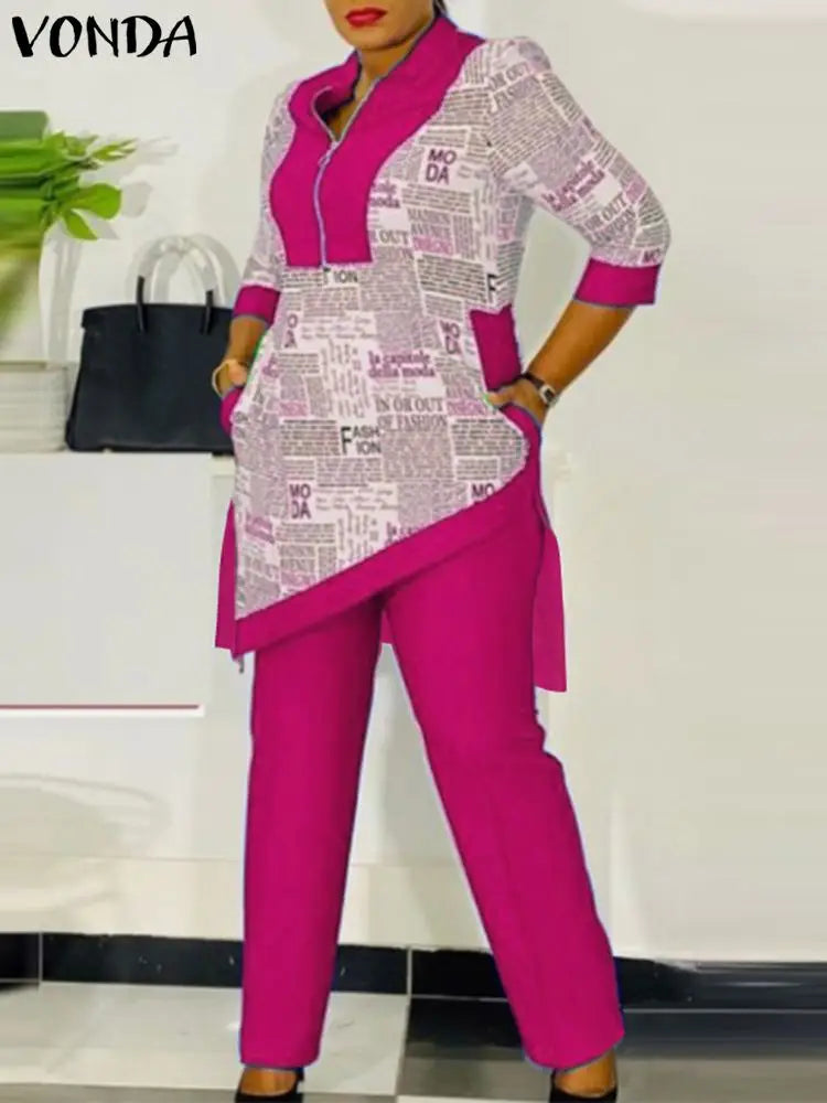 Plus Size 5XL VONDA Bohemian Pant Sets Women