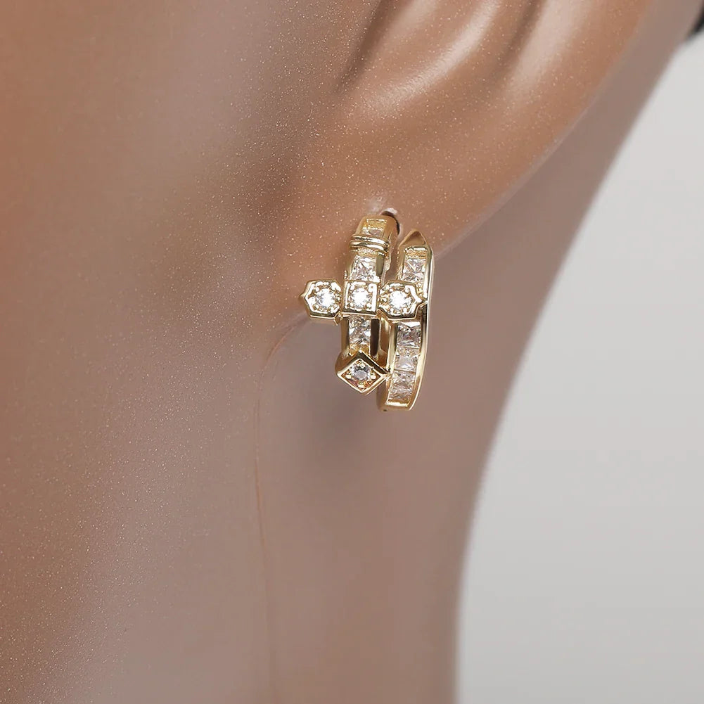 UWIN Curved Sword Hoop Earrings Iced Out Purple