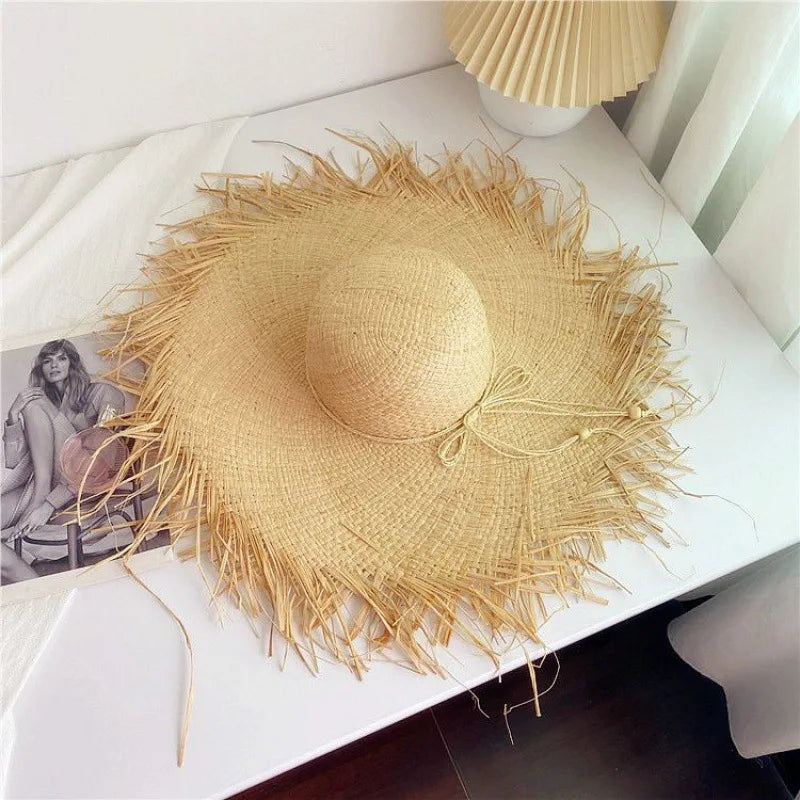 2024 Handmade Big Brim Hat Oversized Tassel Burrs