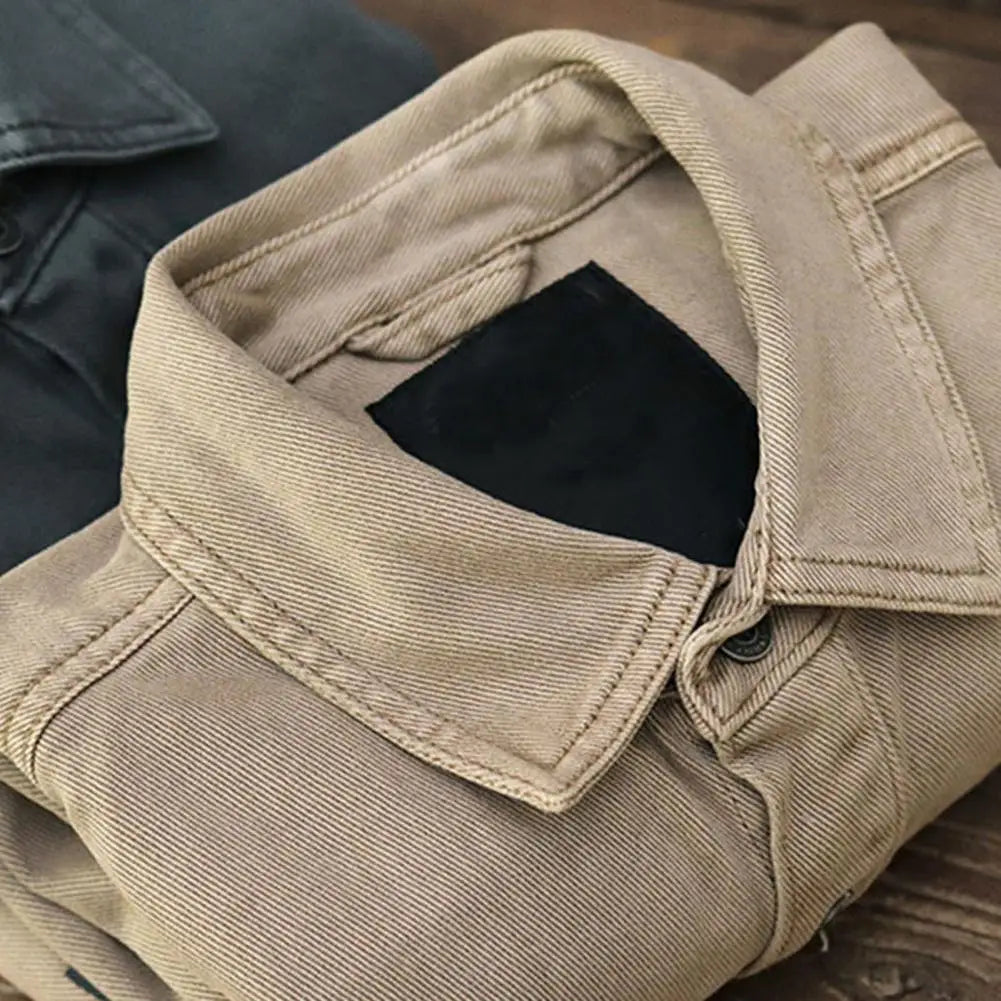 Men Shirt Coat Cargo Shirt Single-breasted Turn-down Collar