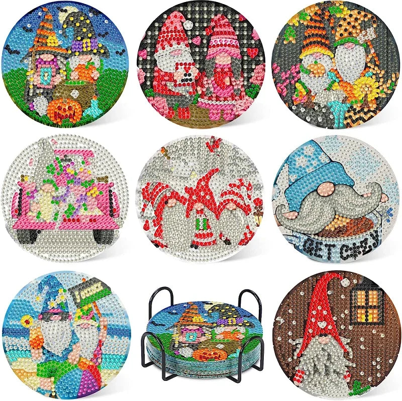8Pcs DIY Diamonds Painting Coaster Animal Flower Non-slip