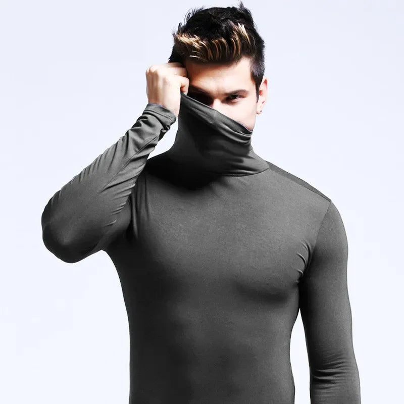 High Collar Undershirts Men Long Sleeve Tops Thermal