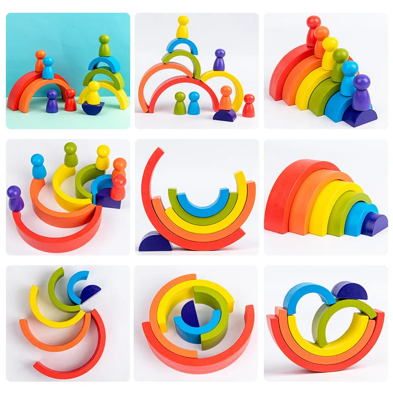 In Small Wooden Rainbow Stacker Nesting Puzzle Blocks
